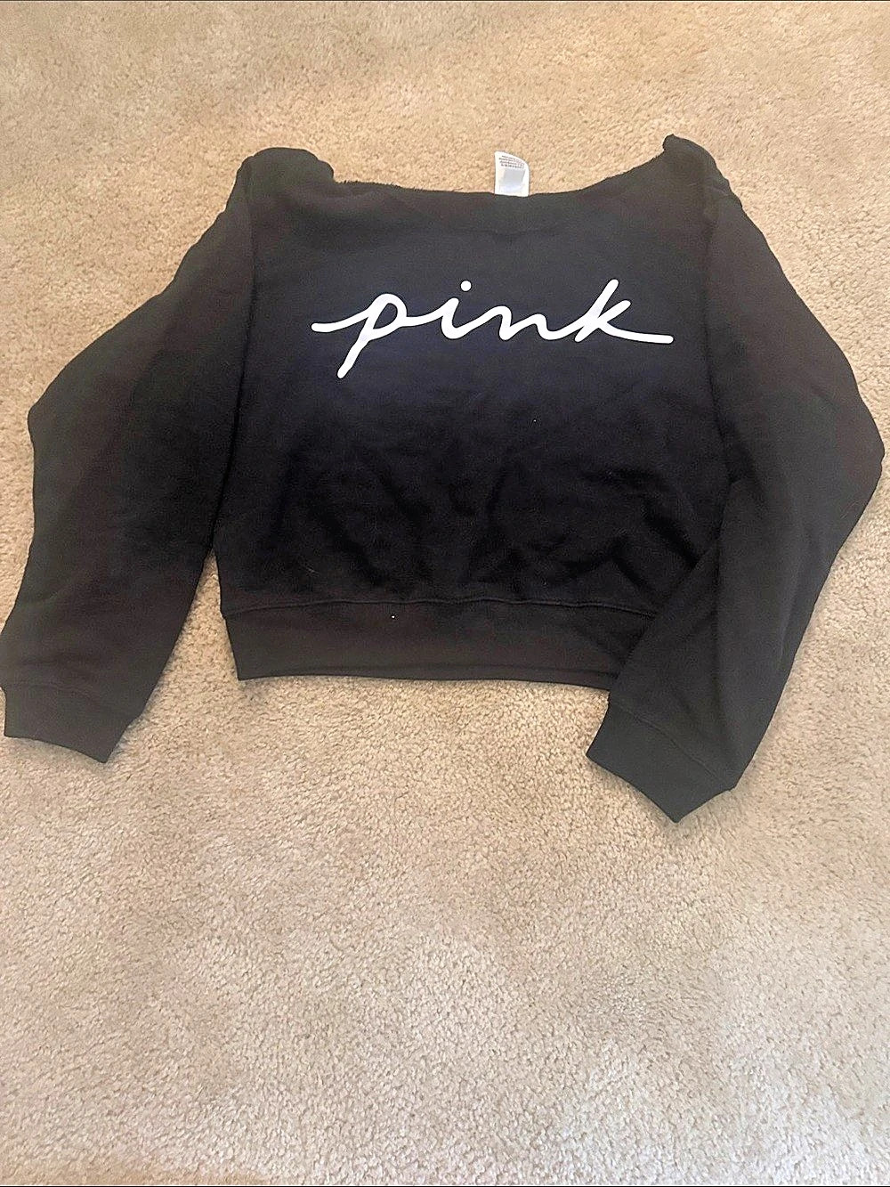 Victoria's Secret Pink Logo Sweatshirt Logo Cropped Sweatshirt in Black Size
